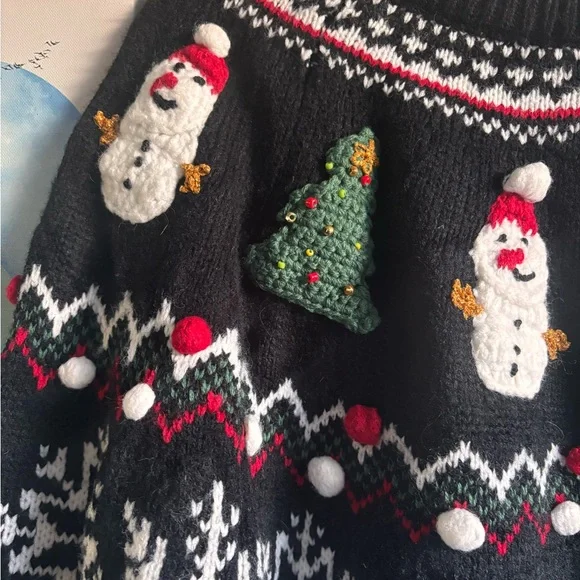 Zara Christmas Snowman Tree Knit Sweater Pullover Holiday Sweater Size Small - Picture 6 of 6